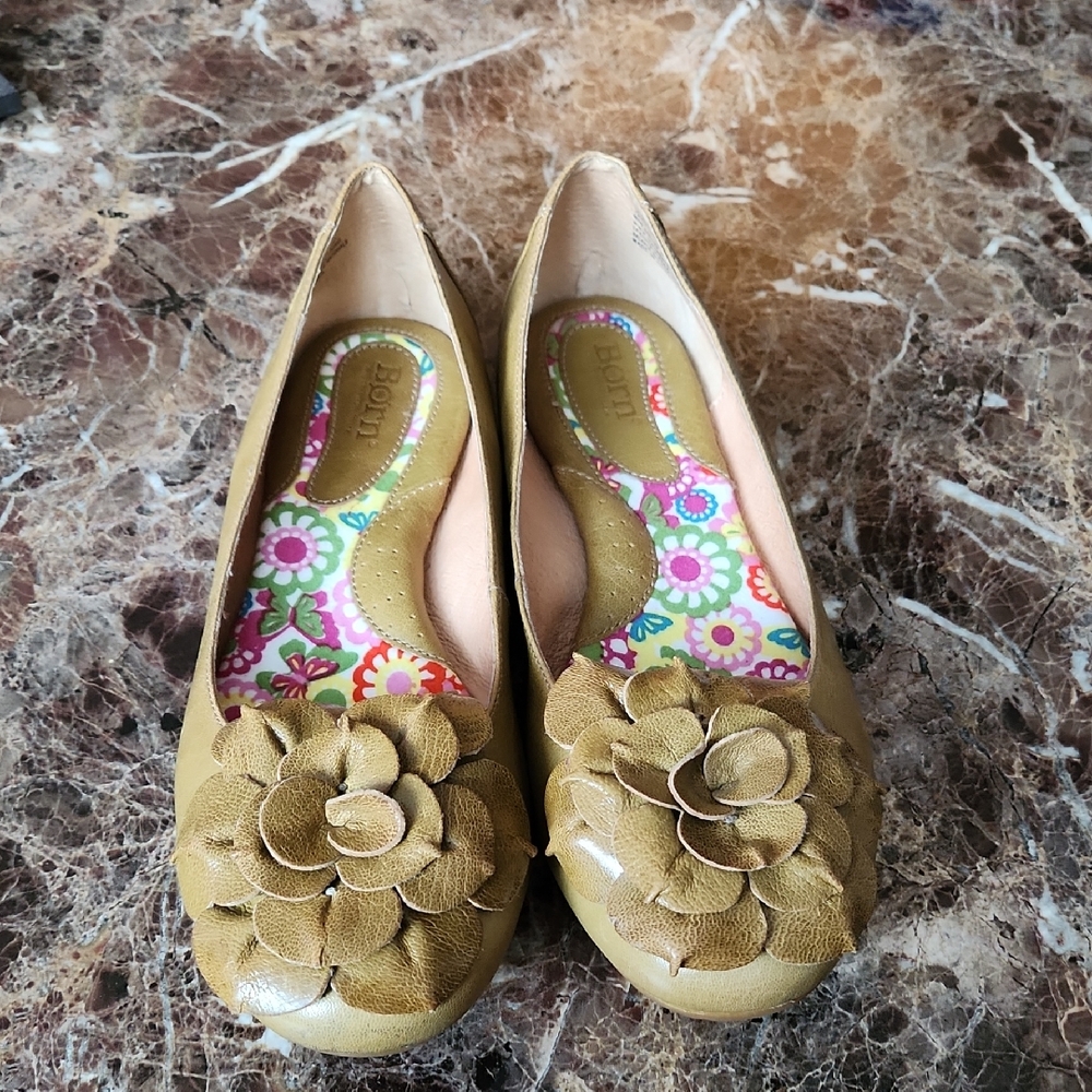 Born Olive Floral Embellished Flats